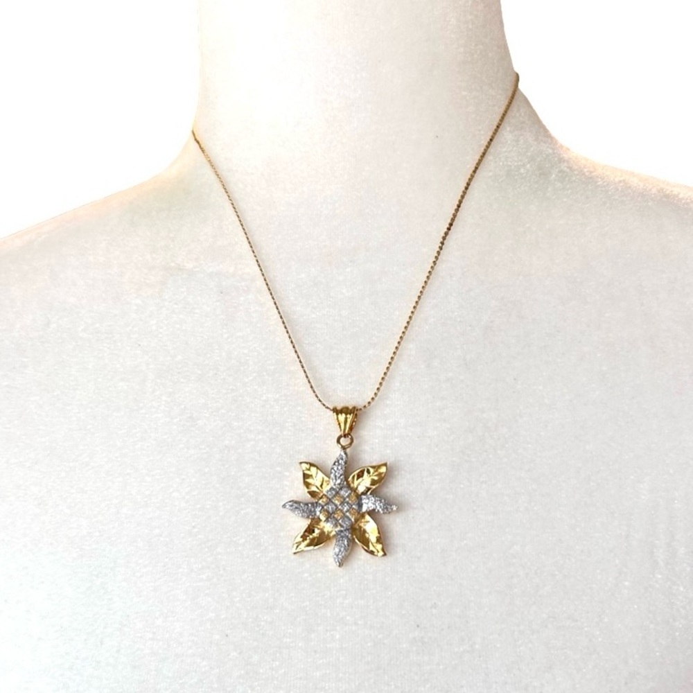 18 k over Stainless Steel Sunflower Pendant 18” Necklace